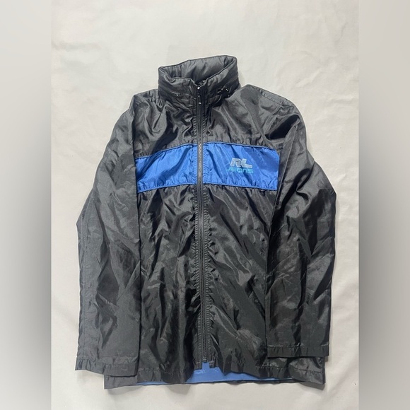 Vtg Polo Jeans  Ralph Lauren Packable Hood Track Jacket Men Small Zip Black Blue - Picture 1 of 8